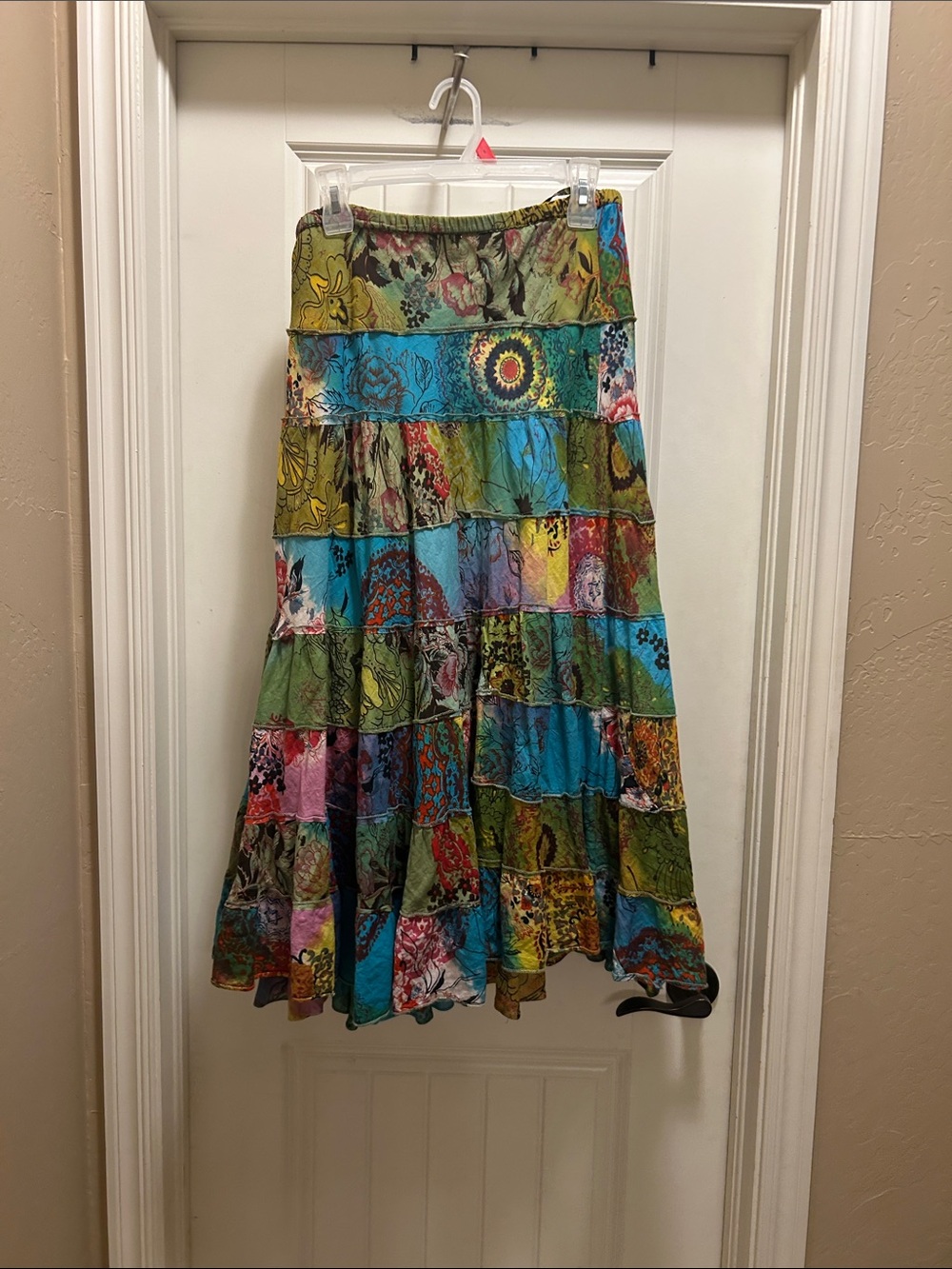 Bila Patchwork M Tiered Maxi Skirt — Green, Blue, Pink, Yellow